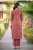 Red Block Printed Kurta Set