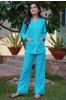Radiant Blue Cotton Block Print Night Suit