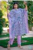 Blue And Pink Block Printed Kaftan Dress Set