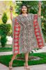 Bagru Red Block Printed Bordeded Cotton Kaftan Dress