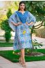 Blue Block Printed Cotton Kaftan Dress