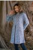Blue Block Printed Quilted Long Slit Coat