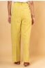 Yellow Cotton Embroidered High Waist Pant