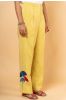 Yellow Cotton Embroidered High Waist Pant