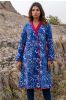 Blue Block Printed Quilted Long Coat