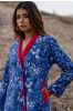 Blue Block Printed Quilted Long Coat