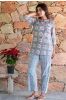 Blue Green Floral Block Printed Night Suit