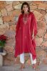 Cranberry Red Embroidered Muslin Silk Kaftan Dress Set