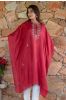 Cranberry Red Embroidered Muslin Silk Kaftan Only