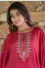 Cranberry Red Embroidered Muslin Silk Kaftan Only