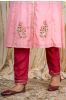 Pink Embroidered Muslin Silk A Line Kurta Pant Set