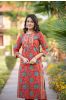 Red Block Printed Kurta 