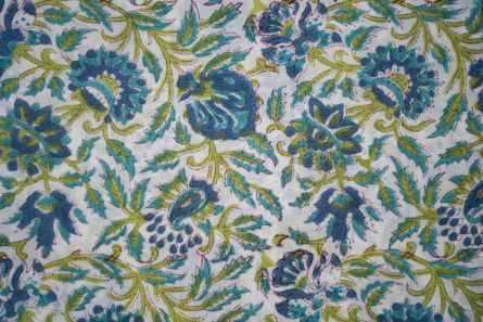 Blue Floral Block Print Fabric
