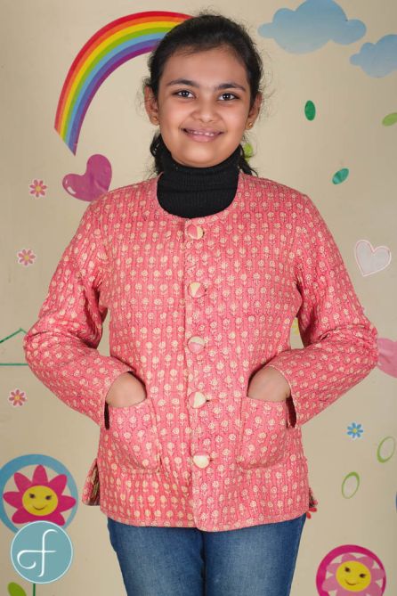 Rosy Pink Reversible Quilted Kids Jacket- NVKJ18