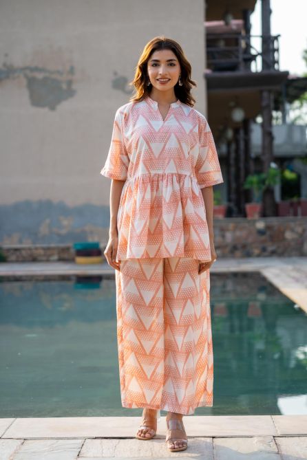 PEACH PRINTED CO-ORD SET-NVCD22