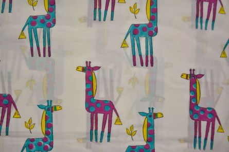 Blue Purple Giraffe Block Printed Cotton Fabric
