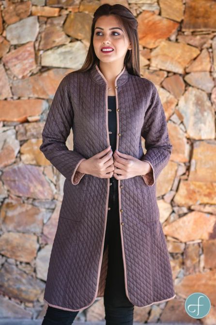 Brown and Peach Reversible Cotton Bundi Quilted Coat- NVQJ262