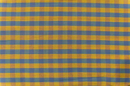 Yellow Blue Checks Handloom Khari Cotton Fabric