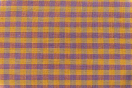 Yellow Purple Checks Handloom Khari Cotton Fabric