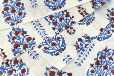 BLUE FLORAL HAND BLOCK PRINTED FABRIC-HF6309