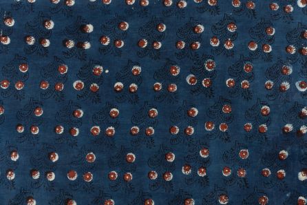 Black Blue Ajrakh Block Printed Cotton Fabric