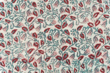 White Floral Block Printed Cotton Fabric