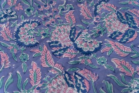 BLUE FLORAL HAND BLOCK PRINTED FABRIC-HF6311
