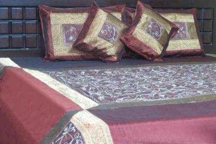 BEAUTIFUL EMBROIDERED BROWN 5 PIECE SILK BEDSPREAD SUPPLIER INDIA