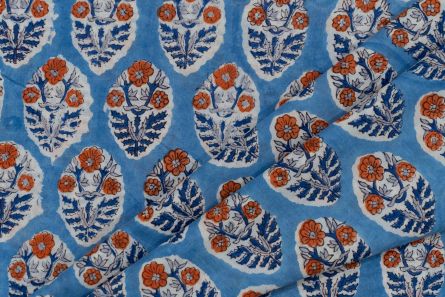 ETHEREAL BLUE HAND BLOCK PRINTED COTTON FABRIC-HF5421