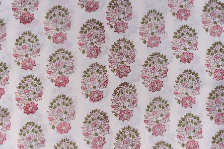 Shadow Pink Floral Block Printed Cotton Fabric