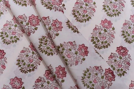SHADOW PINK FLORAL BLOCK PRINTED COTTON FABRIC-HF5049