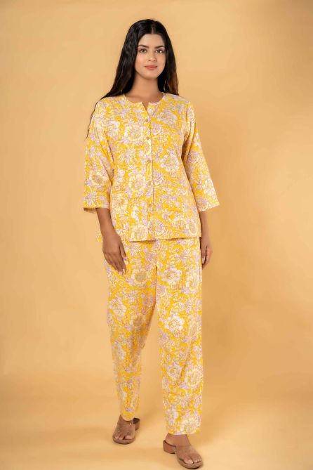 YELLOW FLORAL PRINTED NIGHT SUIT-NS179