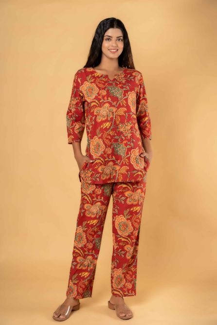 RED FLORAL PRINTED NIGHT SUIT-NS183