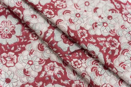  ROGUE RED FLORAL BLOCK PRINTED FABRIC-HF5239