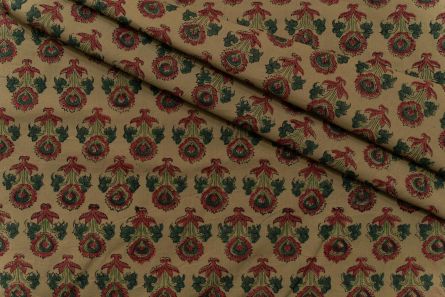OLIVE GREEN FLORAL HAND BLOCK PRINTED COTTON FABRIC-HF5106