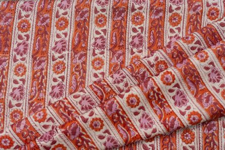 STRIPED FLORAL BLOCK PRINTED COTTON FABRIC-HF5308