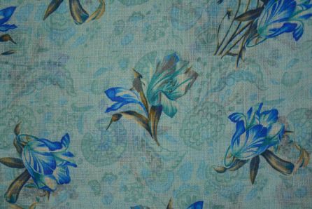 Diva Blue Floral Kota Doria Fabric