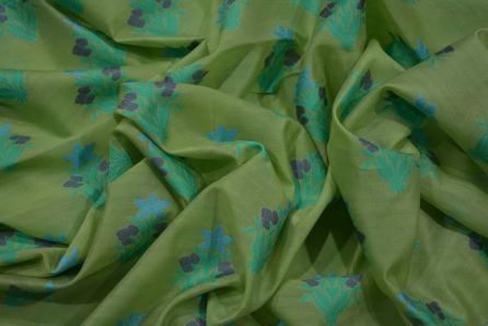 GREEN EMBROIDERED FLORAL SILK COTTON FABRIC -HF3600