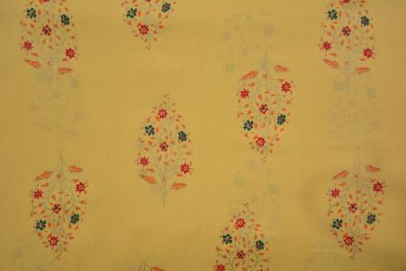 Golden Haze Floral Print Flax Cotton Fabric