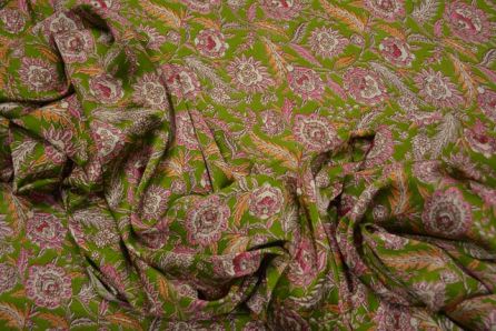 GREEN AND PINK POLYESTER SATIN FABRIC-PS123