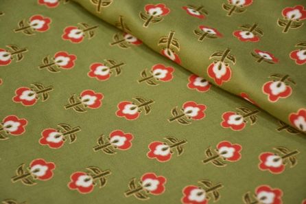 OLIVE GREEN FLORAL GLACE COTTON FABRIC-HF4347