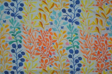 Illusion Blue Leaf Printed Chanderi Silk Fabric