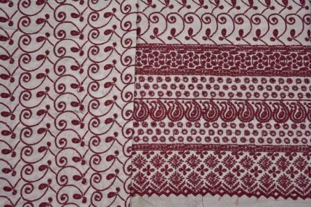 RED EMBROIDERED INDIAN COTTON FABRIC-HF3042