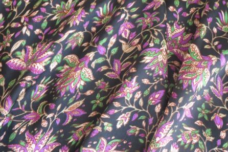 BLACK PURPLE FLORAL POLYESTER SATIN FABRIC-PS13
