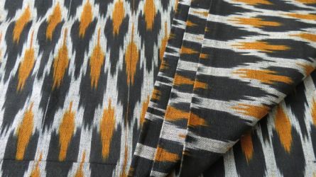 BLACK AND MUSTARD IKAT FABRIC BY THE YARD-HF1001