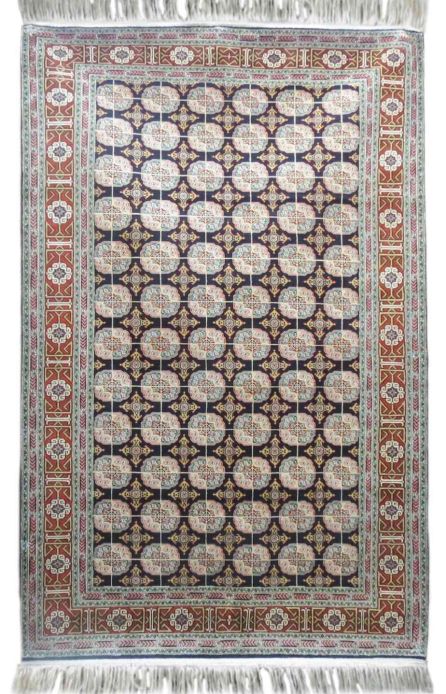 KASHMIR PURE SILK BLUE TRIBAL RUG FROM INDIA