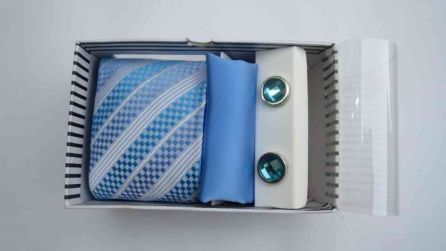 TIE, CUFFLINKS & POCKET SQUARE BLUE SET FROM INDIA