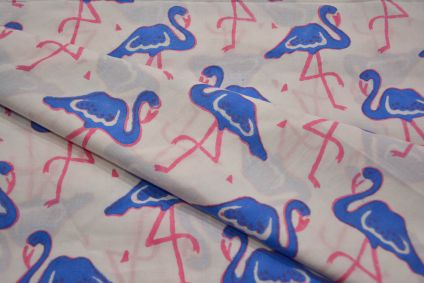 Blue Flamingo Hand Block Printed Cotton Fabric