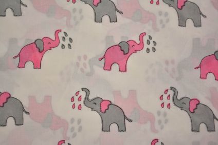 Grey Elephant Hand Block Printed Cotton Fabric