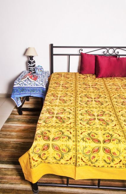 Beauty Yellow Cotton Embroidered Bedspread